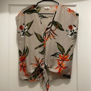 Sienna Sky Silky Tie Front Tropical Blouse